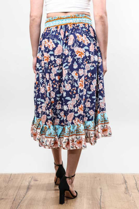 Jupe Bali Batik à motifs floraux bleu marine - Taille unique