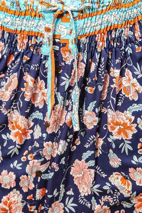 Jupe Bali Batik à motifs floraux bleu marine - Taille unique