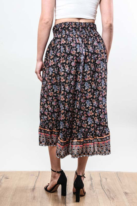 Jupe Bali Batik motif fleuri noir - Taille Unique