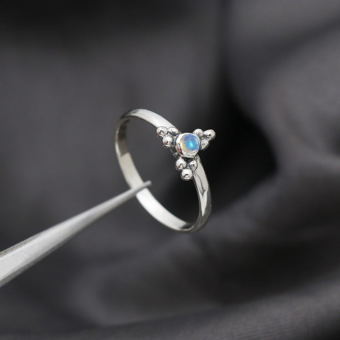 Bague argent pierre de lune arc-en-ciel