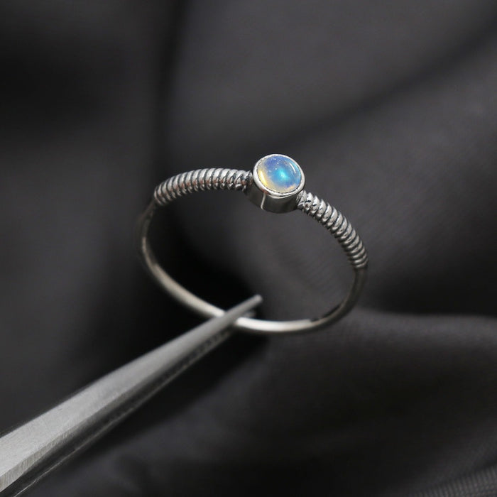 Bague argent pierre de lune arc-en-ciel
