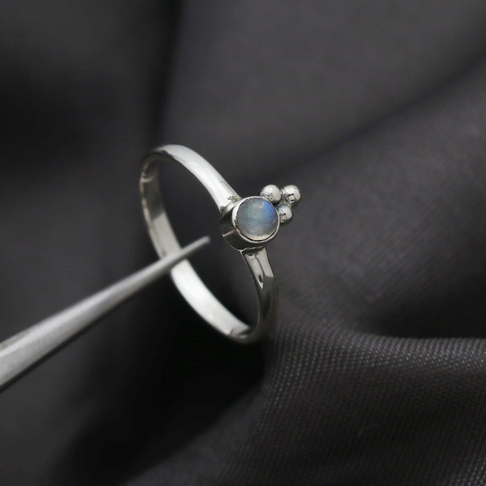Bague argent pierre de lune arc-en-ciel