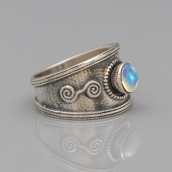 Bague argent pierre de lune arc-en-ciel