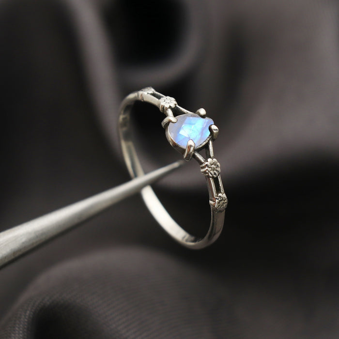 Bague argent pierre de lune arc-en-ciel