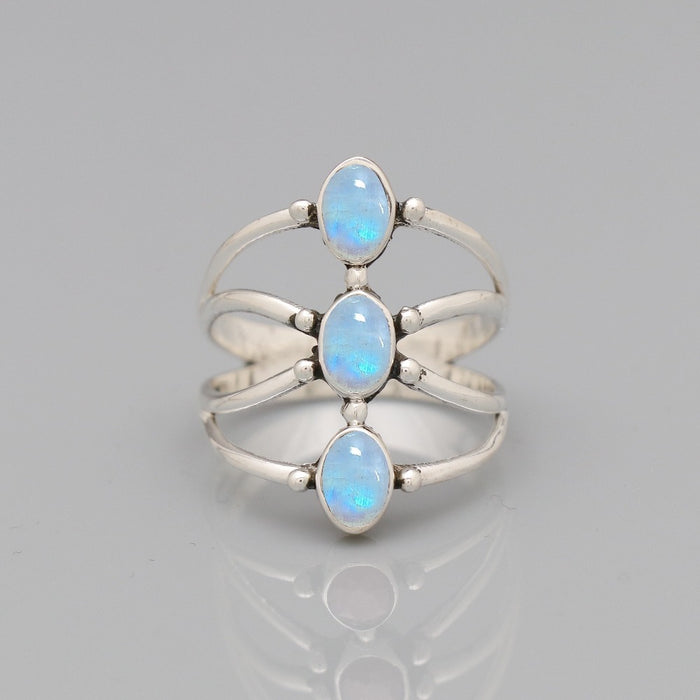 Bague argent pierre de lune arc-en-ciel