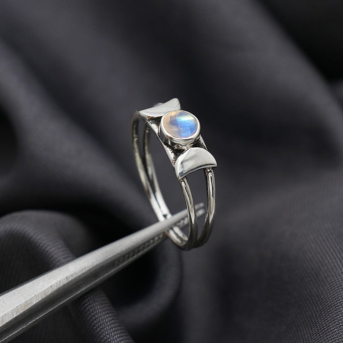 Bague argent pierre de lune arc-en-ciel
