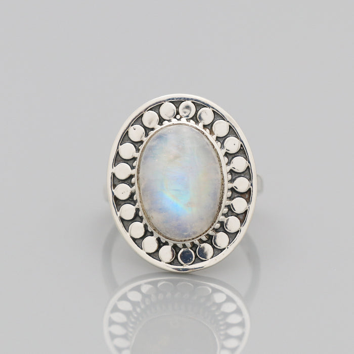 Bague argent pierre de lune arc-en-ciel