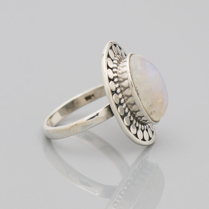 Bague argent pierre de lune arc-en-ciel