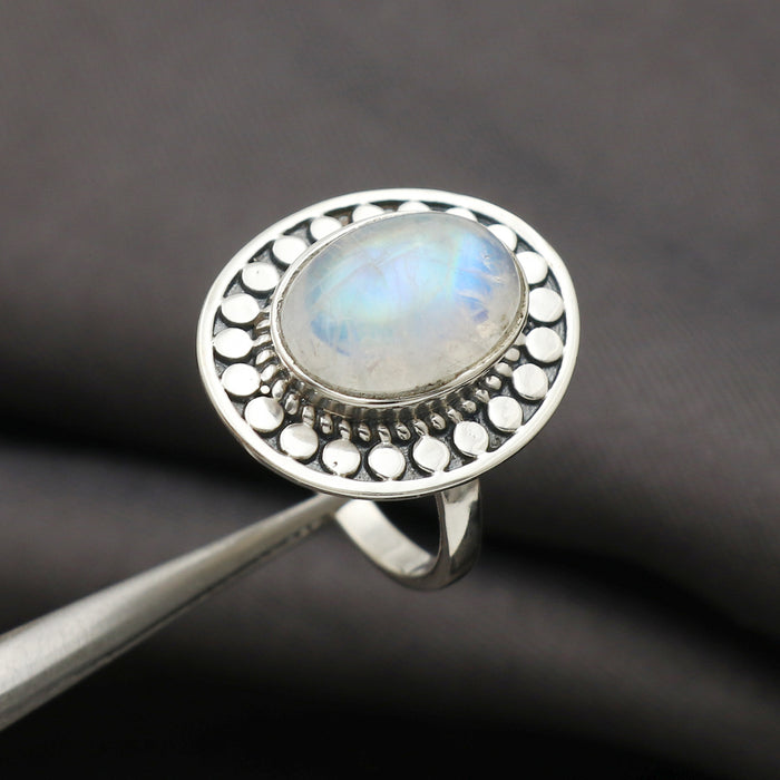 Bague argent pierre de lune arc-en-ciel