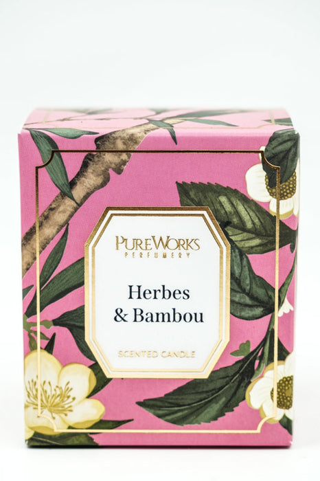 Bougie parfumée 185 gr. cire de soja Herbes &amp; Bambou