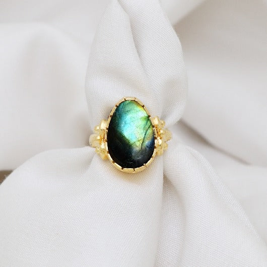 Bague laiton plaqué or labradorite