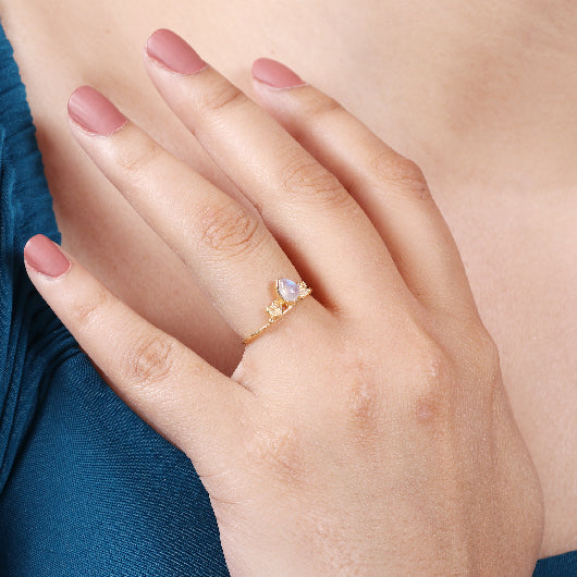 Ring Messing vergoldet Regenbogen Mondstein