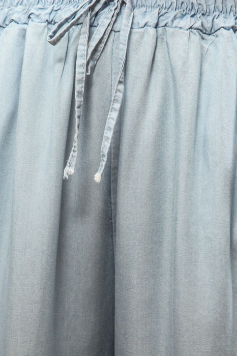 Pantalon Tencel avec ceinture élastique bleu denim - Taille Unique