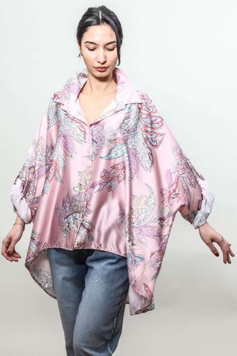 Chemisier à motifs vieux rose - Taille Unique
