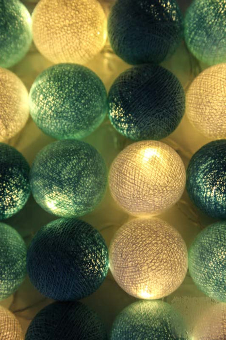 Lichterkette Cotton Balls USB weiss/türkis