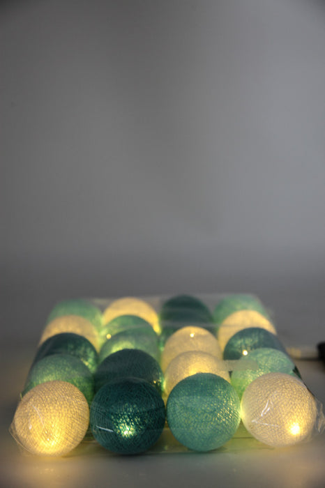 Lichterkette Cotton Balls USB weiss/türkis