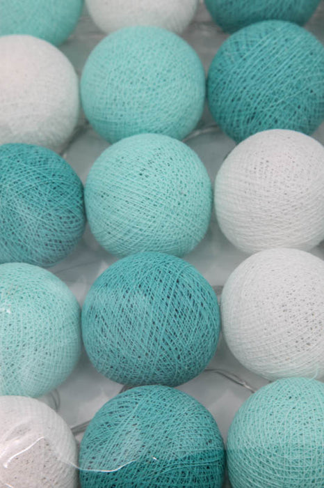 Lichterkette Cotton Balls USB weiss/türkis