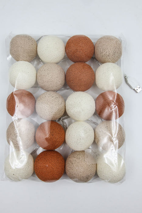 Lichterkette Cotton Balls USB Erdtöne