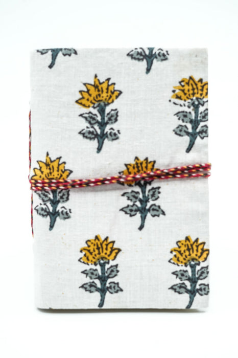 Notizbuch handgemacht mini Blumen weiss/grün/gelb