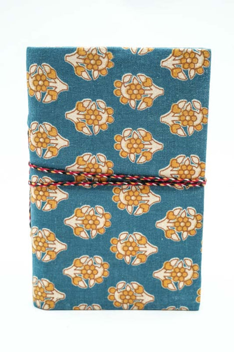 Notizbuch handgemacht mini Blumen petrol/gelb