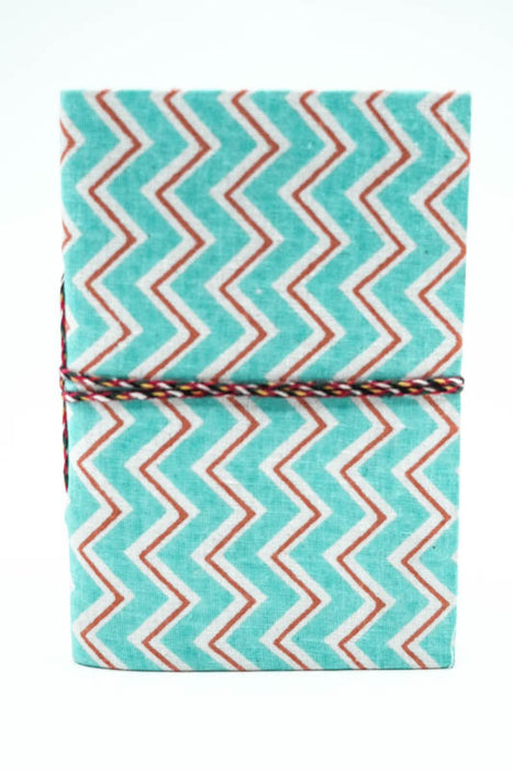 Notizbuch handgemacht mini Linien hellblau/rot/weiss