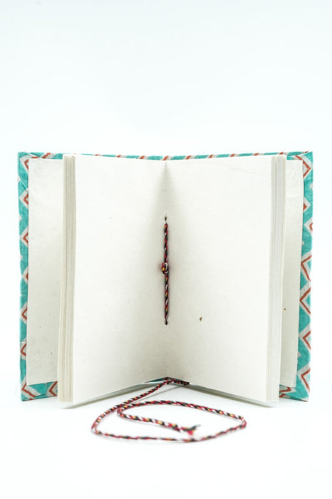 Notizbuch handgemacht mini Linien hellblau/rot/weiss