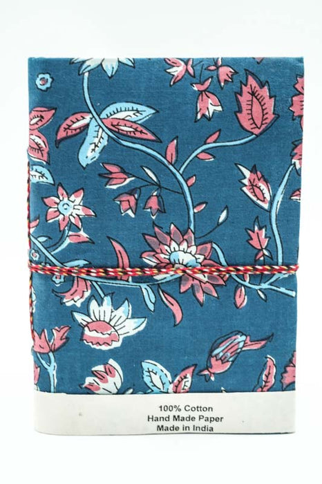 Notizbuch handgemacht mittel Blumen dunkelblau/rot/hellblau