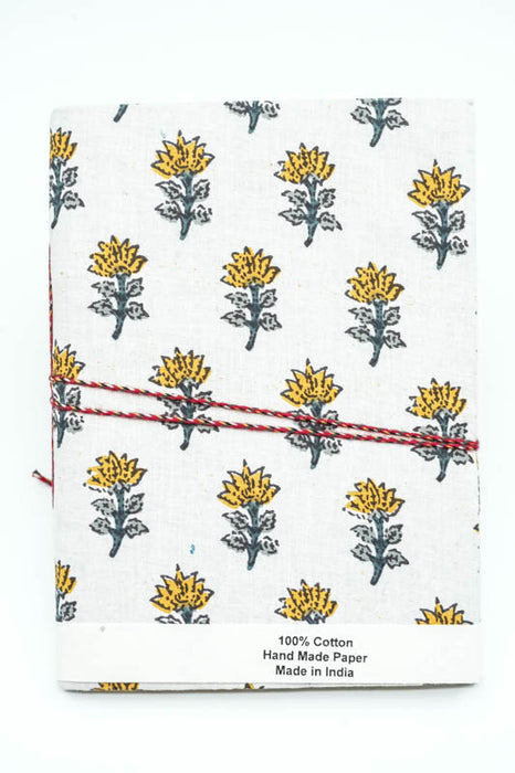 Notebook handmade large flowers white/green/yellow
