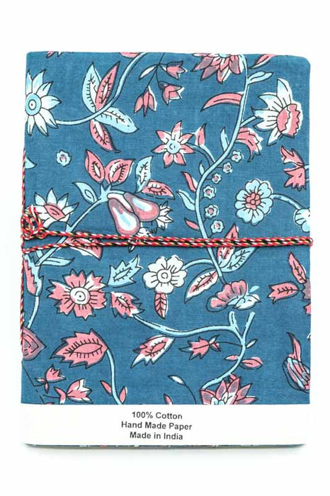 Carnet fait main grandes fleurs bleu foncé/rouge/bleu clair