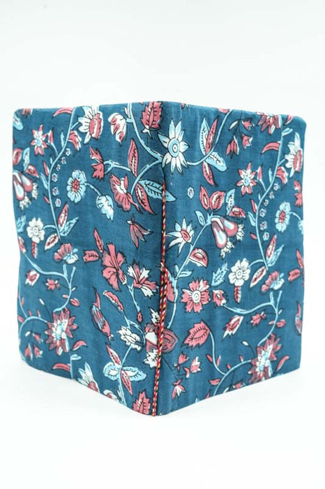 Carnet fait main grandes fleurs bleu foncé/rouge/bleu clair