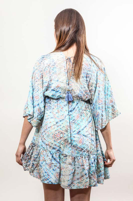 Robe courte à manches larges, polysoie assortie - Taille unique