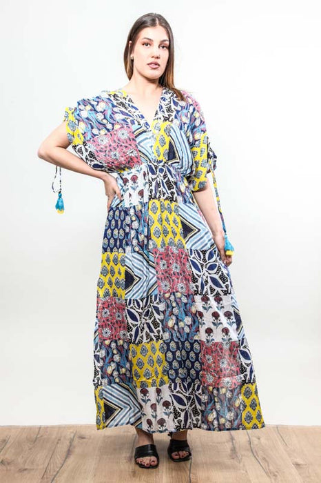 Robe longue à manches larges, rayonne assortie - Taille unique