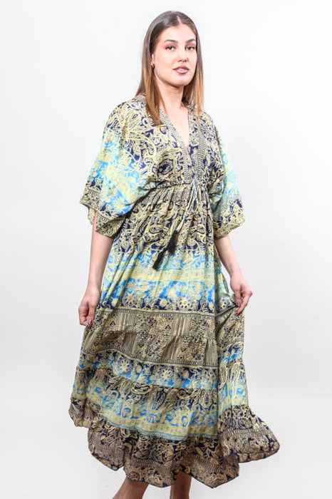 Long dress made of artificial silk, assorted - One Size