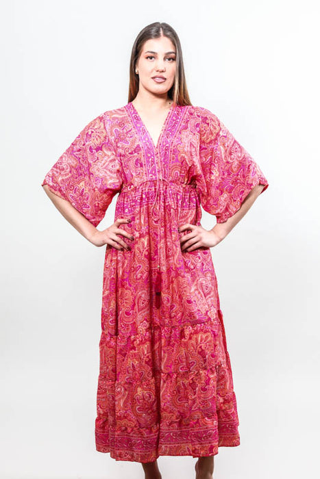 Long dress made of artificial silk, assorted - One Size
