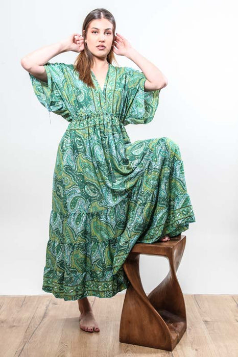 Long dress made of artificial silk, assorted - One Size