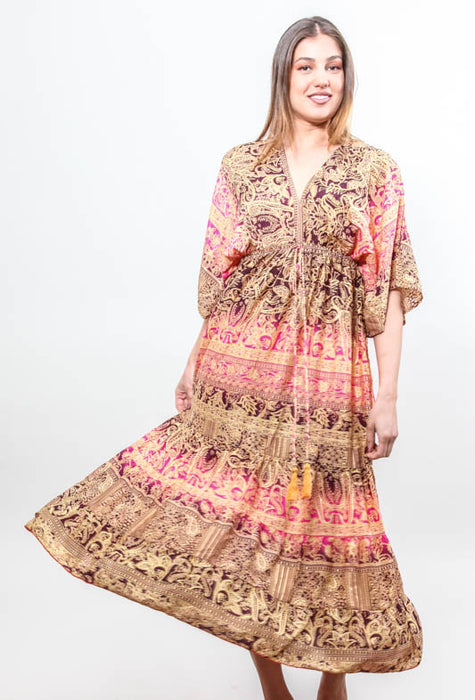Long dress made of artificial silk, assorted - One Size