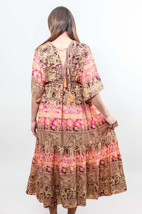 Long dress made of artificial silk, assorted - One Size
