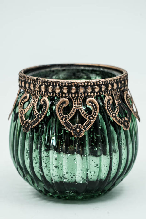 Windlicht dunkelgrün 8x8x7.5 cm