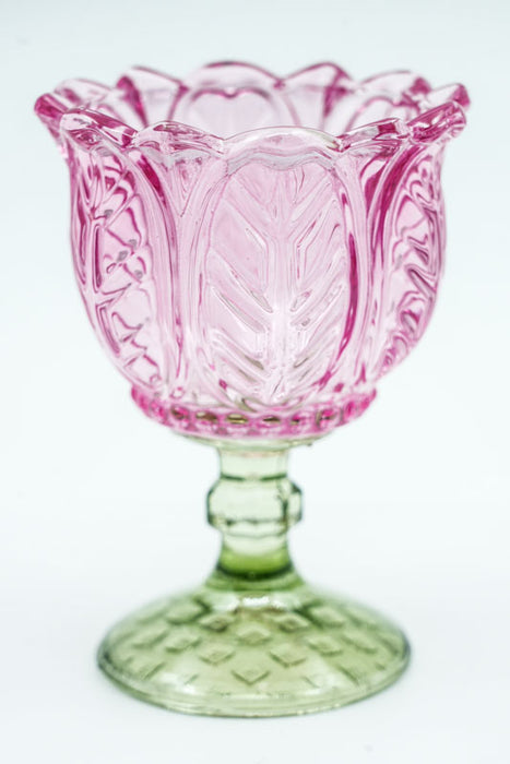 Pink/green tealight holder 8.5x8.5x11.5 cm