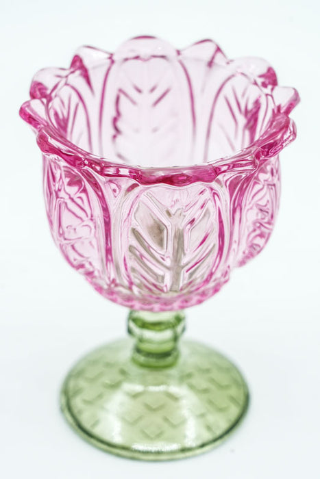 Pink/green tealight holder 8.5x8.5x11.5 cm