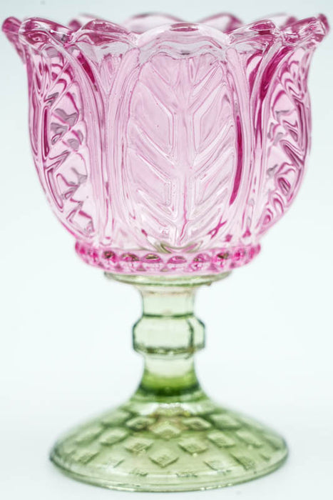 Pink/green tealight holder 8.5x8.5x11.5 cm