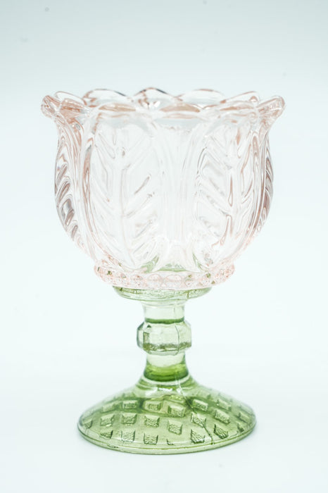 Tealight holder clear/green 8.5x8.5x11.5 cm