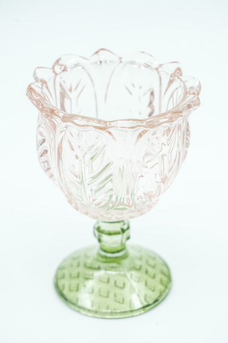 Tealight holder clear/green 8.5x8.5x11.5 cm