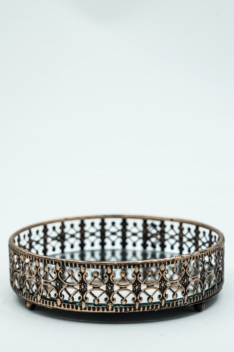 Plateau avec miroir noir/doré 12,5x3,5x12,5 cm