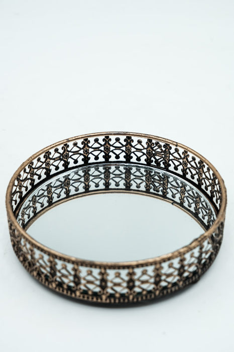 Plateau avec miroir noir/doré 12,5x3,5x12,5 cm