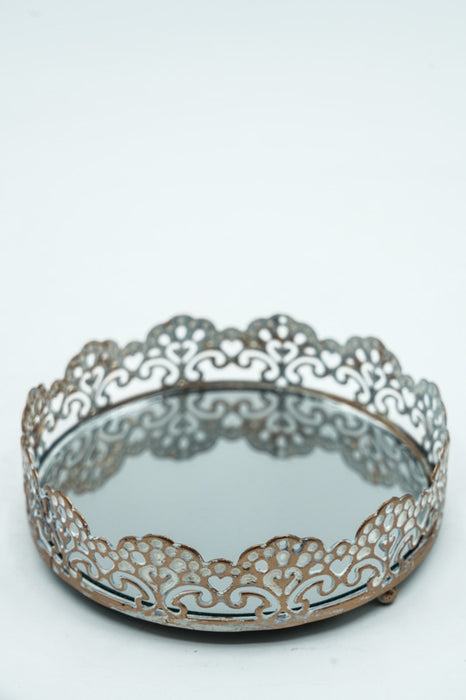 Tray with mirror gold/white 12.5x4x12.5 cm