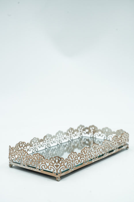 Tablett mit Spiegel goldfarben/weiss 21x11x4 cm