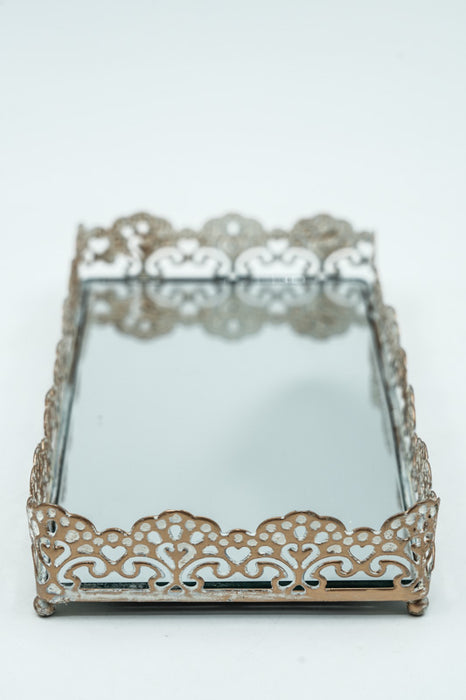 Tablett mit Spiegel goldfarben/weiss 21x11x4 cm