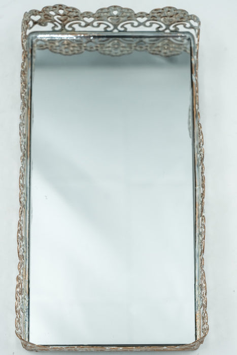 Tablett mit Spiegel goldfarben/weiss 21x11x4 cm