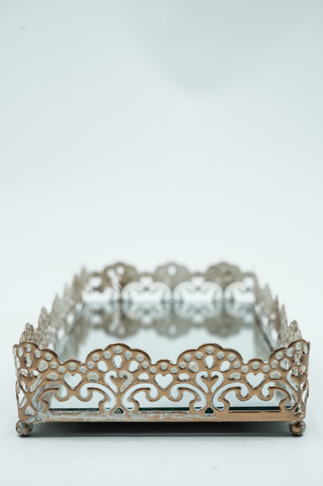 Tablett mit Spiegel goldfarben/weiss 21x11x4 cm